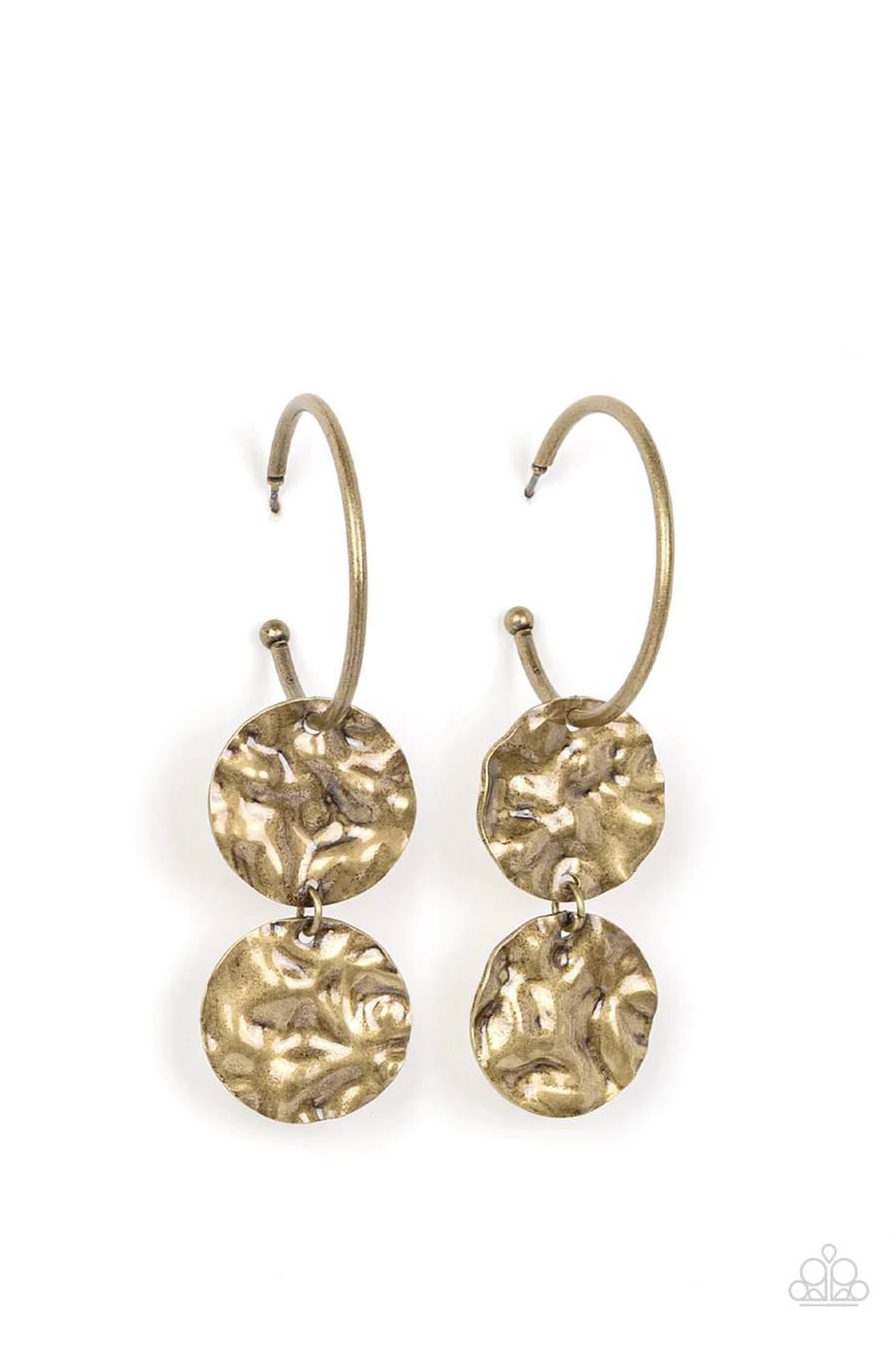 Sending Shock Waves - Brass Disc Post Hoop Earrings