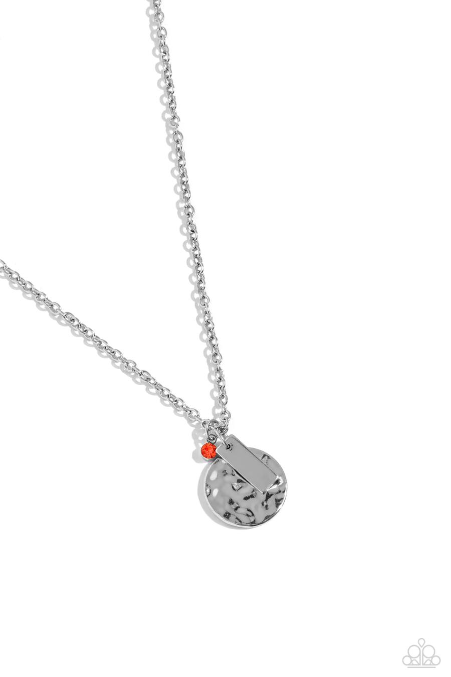 Minimal EFFORTLESS - Orange Rhinestone Silver Disc Short Necklace