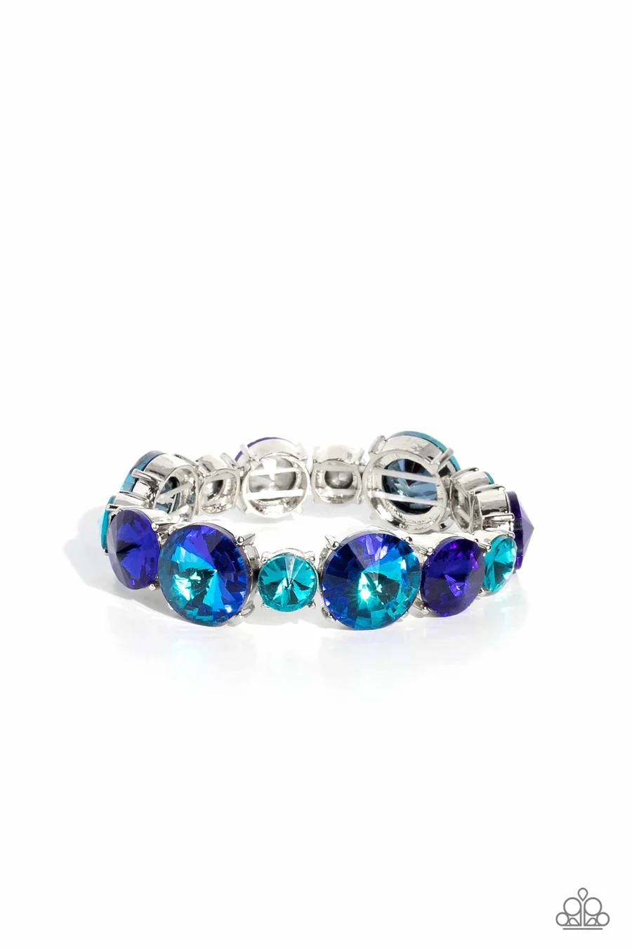 Refreshing Radiance - Blue UV Iridescent Gem Silver Stretchy Bracelet - Life of the Party