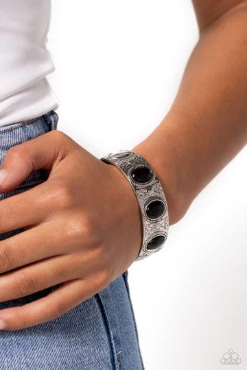 Next POP Model - Black Bead Silver Cuff Bracelet
