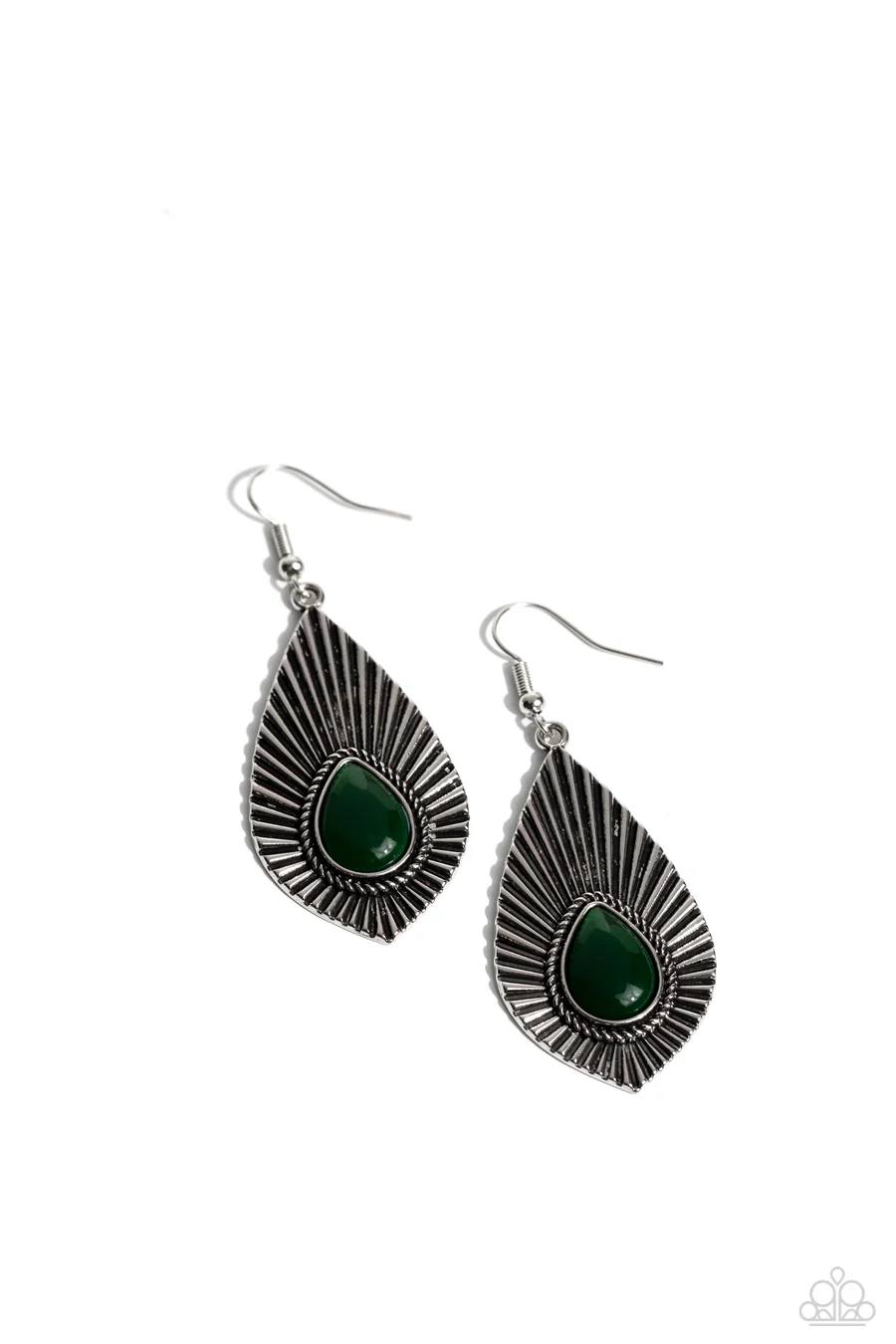 SOUL-ar Flare - Green Bead Silver Fishhook Earrings