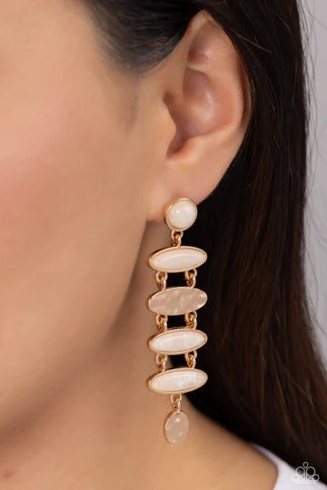 Rustic Reverie - Gold Frame White Stone Post Earrings