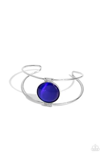 Candescent Cats Eye - Blue Cat's Eye Silver Cuff Bracelet