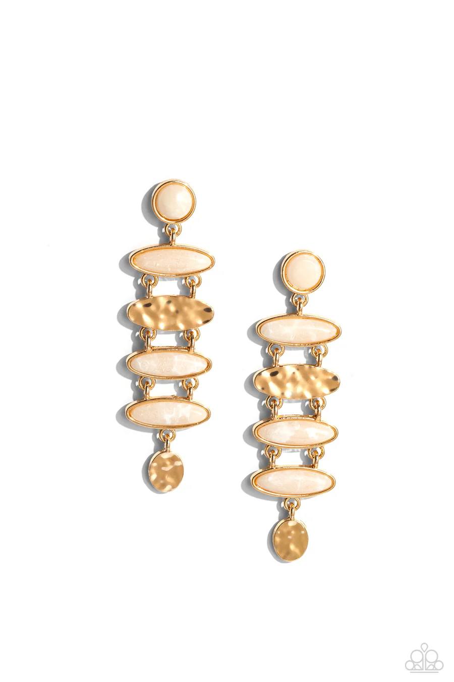 Rustic Reverie - Gold Frame White Stone Post Earrings