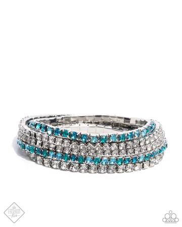 Feminine Fan - Blue and White Rhinestone Silver Stretchy Bracelet Set - Fashion Fix