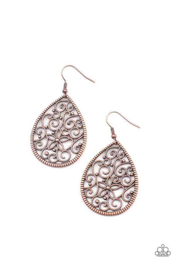 Tour de Garden - Copper Teardrop Floral Filigree Earrings
