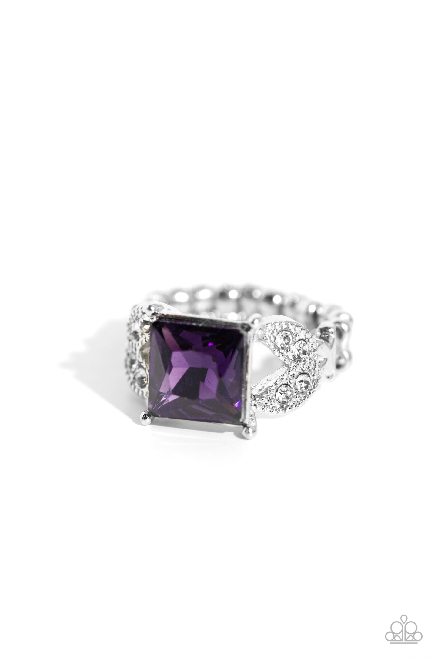 Deluxe Drama - Purple Square Gem White Rhinestones Silver Ring