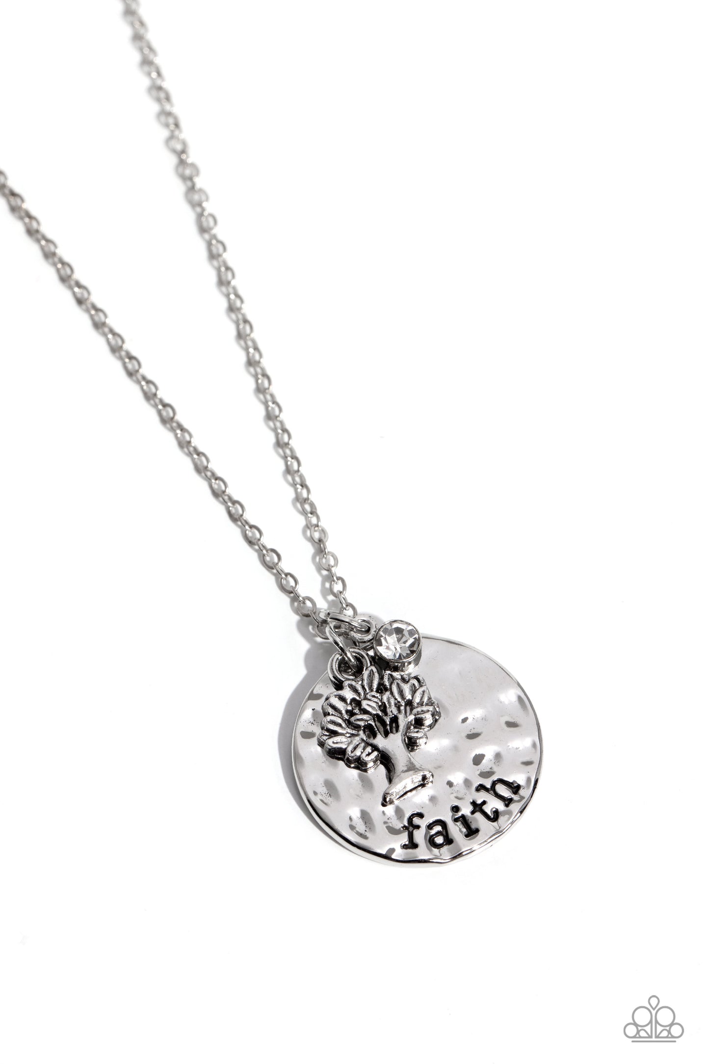 Flourishing Faith - White Rhinestone Silver Tree FAITH Affirmation Short Necklace