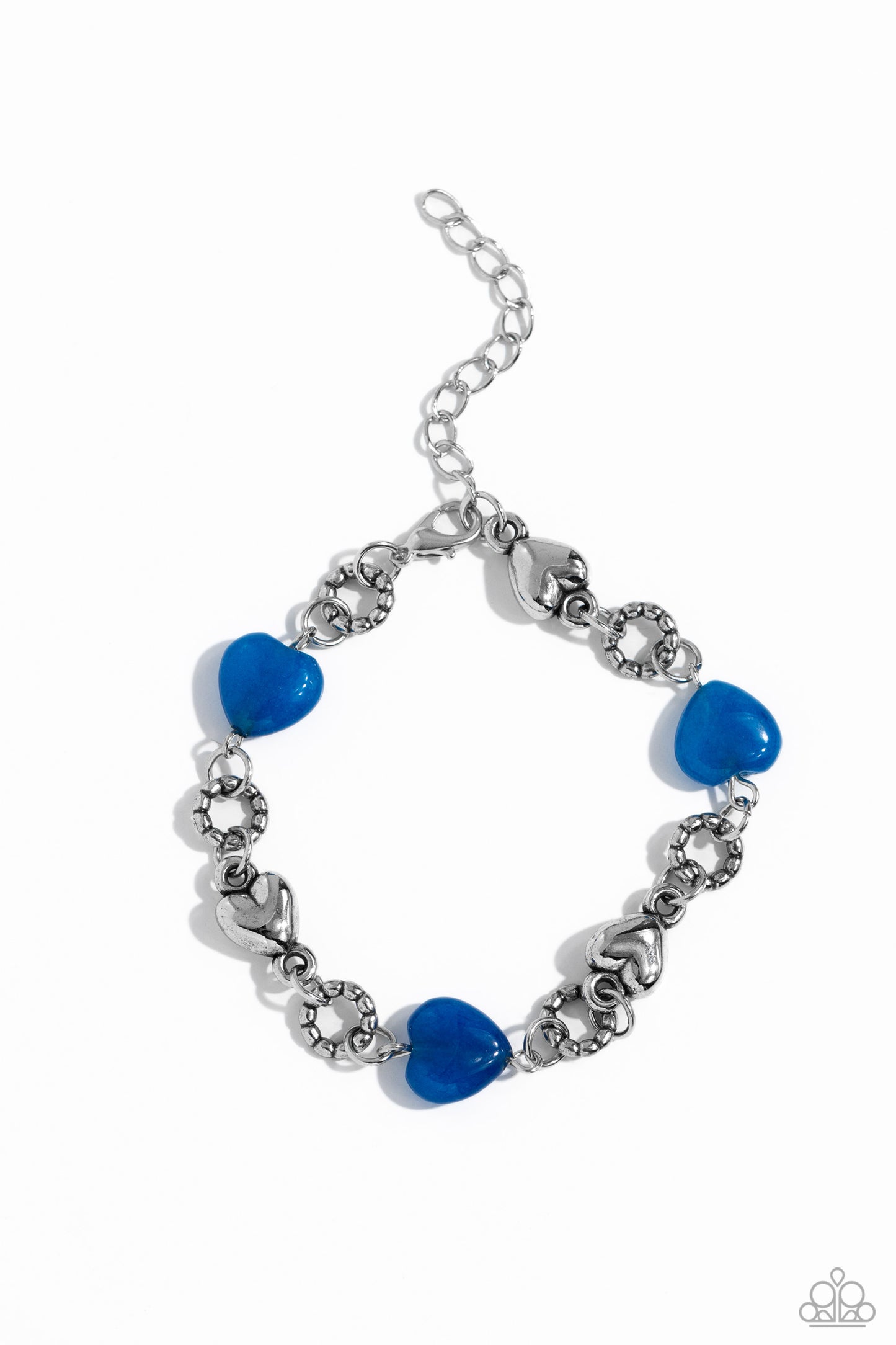PERFECT MATCH / SET: My HEARTBEAT Will Go On - Blue Stone Heart Silver Short Necklace AND I Can Feel Your Heartbeat - Blue Stone Heart Silver Clasp Bracelet