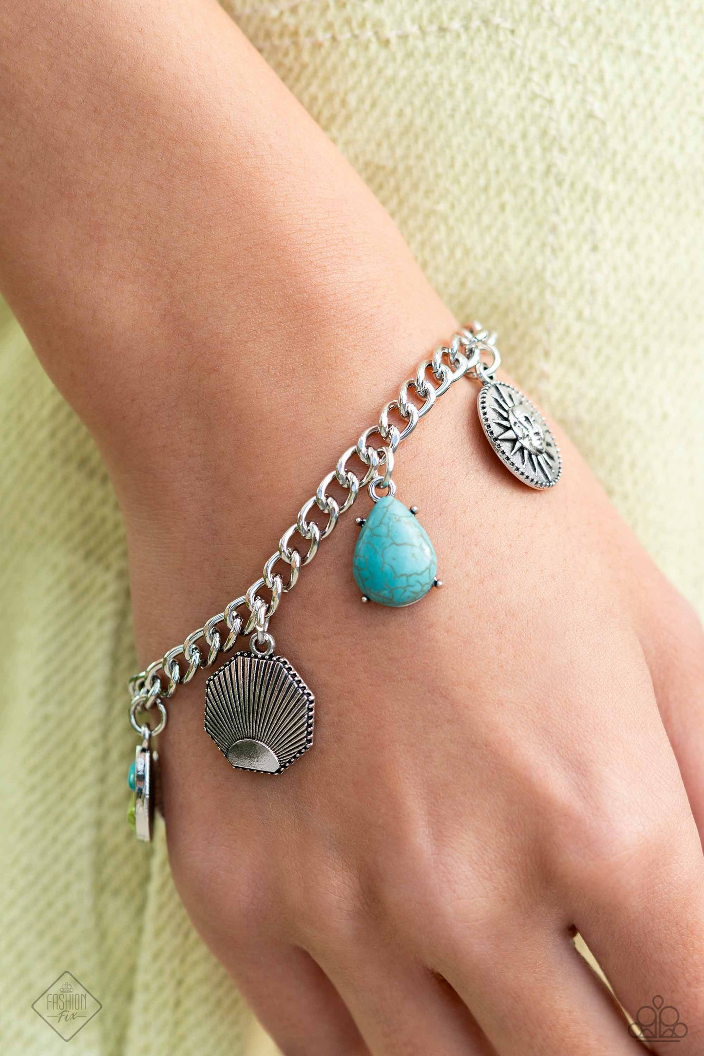 Nimble Nomad - Blue Turquoise Silver Moon Star Charm Clasp Bracelet - Fashion Fix