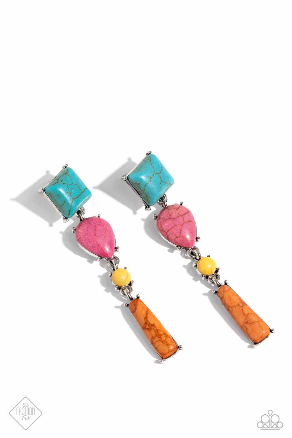 Saharan Sabbatical - Blue Turquoise Multi Color Stone Silver Post Earrings - Fashion Fix