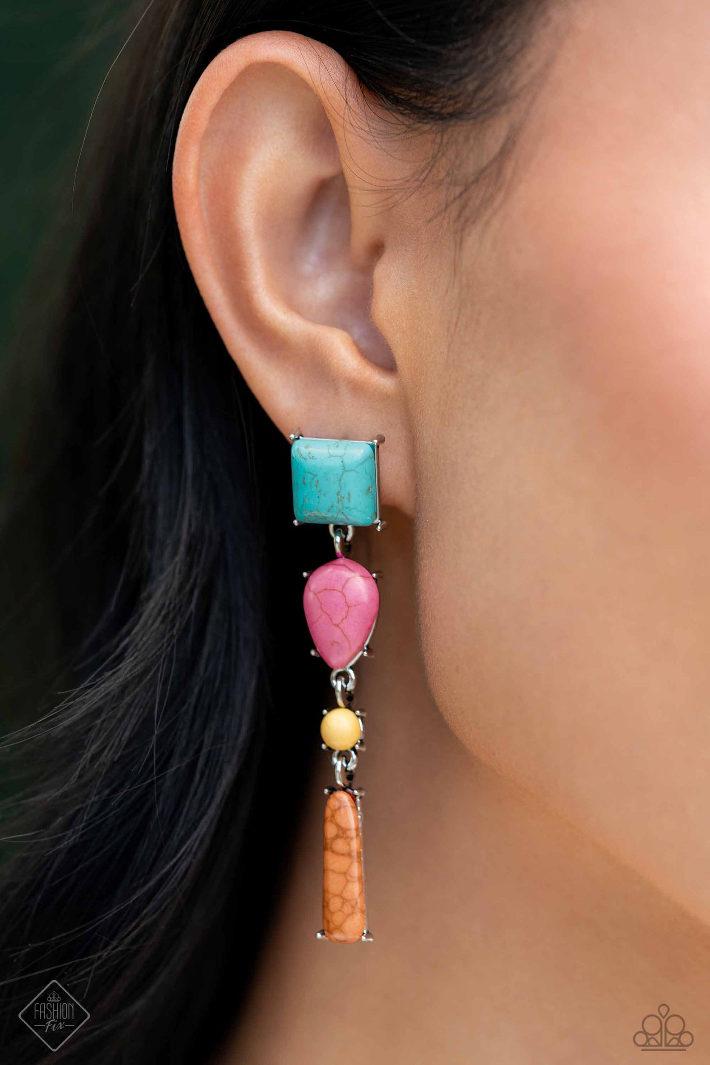 Saharan Sabbatical - Blue Turquoise Multi Color Stone Silver Post Earrings - Fashion Fix
