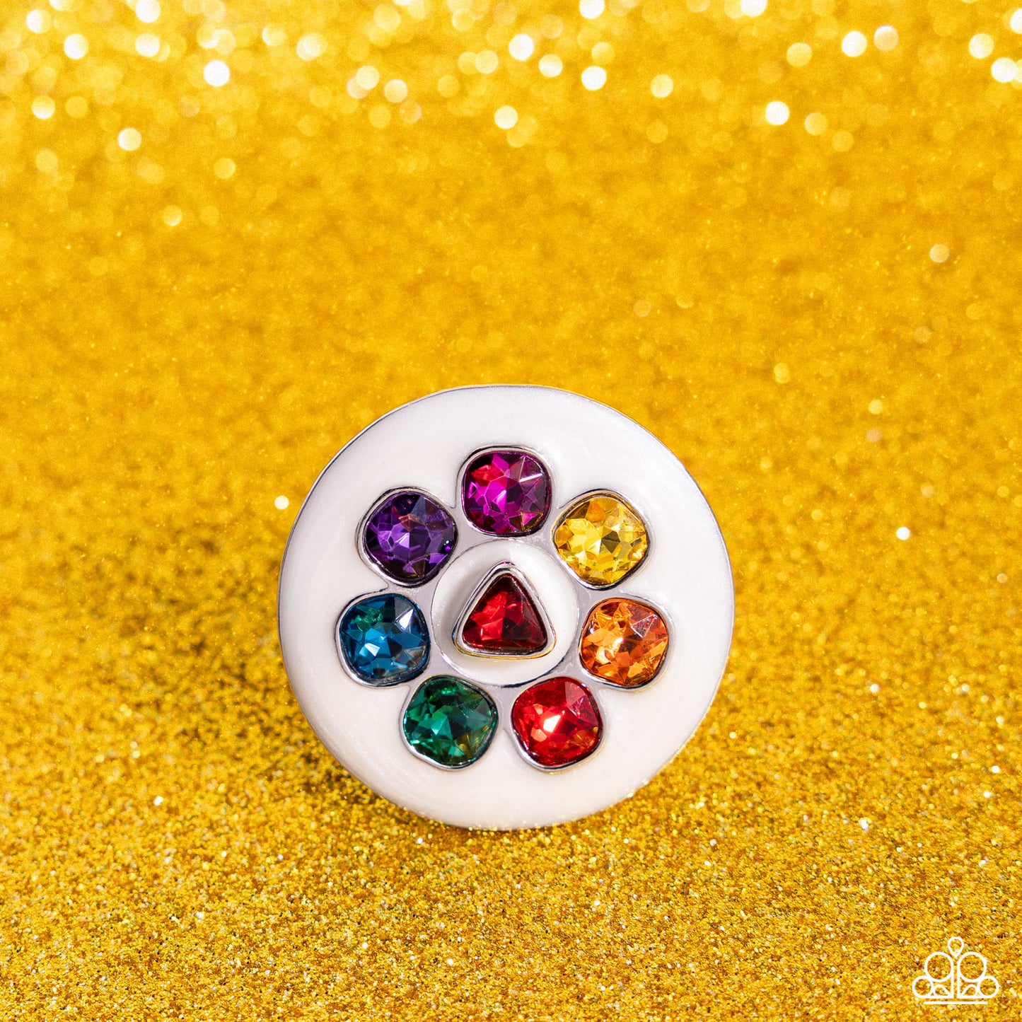 Captivating Centerpiece - Multi Color Gem White Circle Ring - Life of the Party