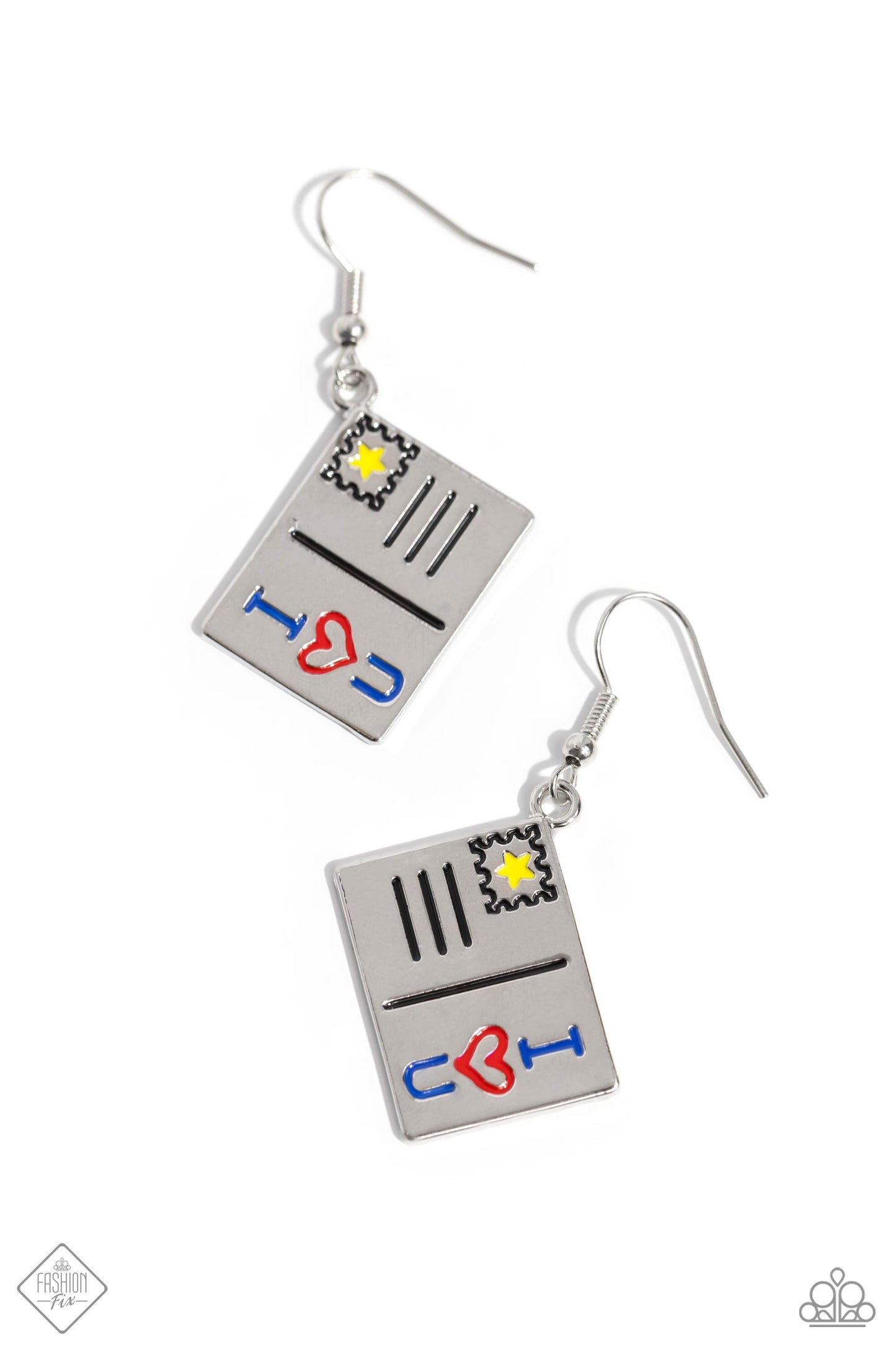 Tourist Tradition - Multi Color I Love You Postcard Silver Fishhook Earrings - Fashion Fix