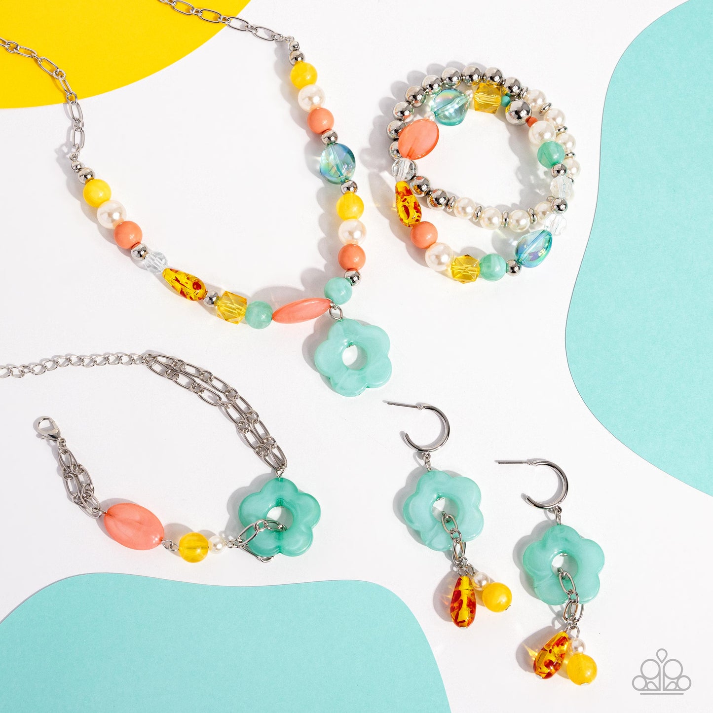 DAISY Afternoon - Multi Color Floral Bead Silver Clasp Bracelet - Fashion Fix