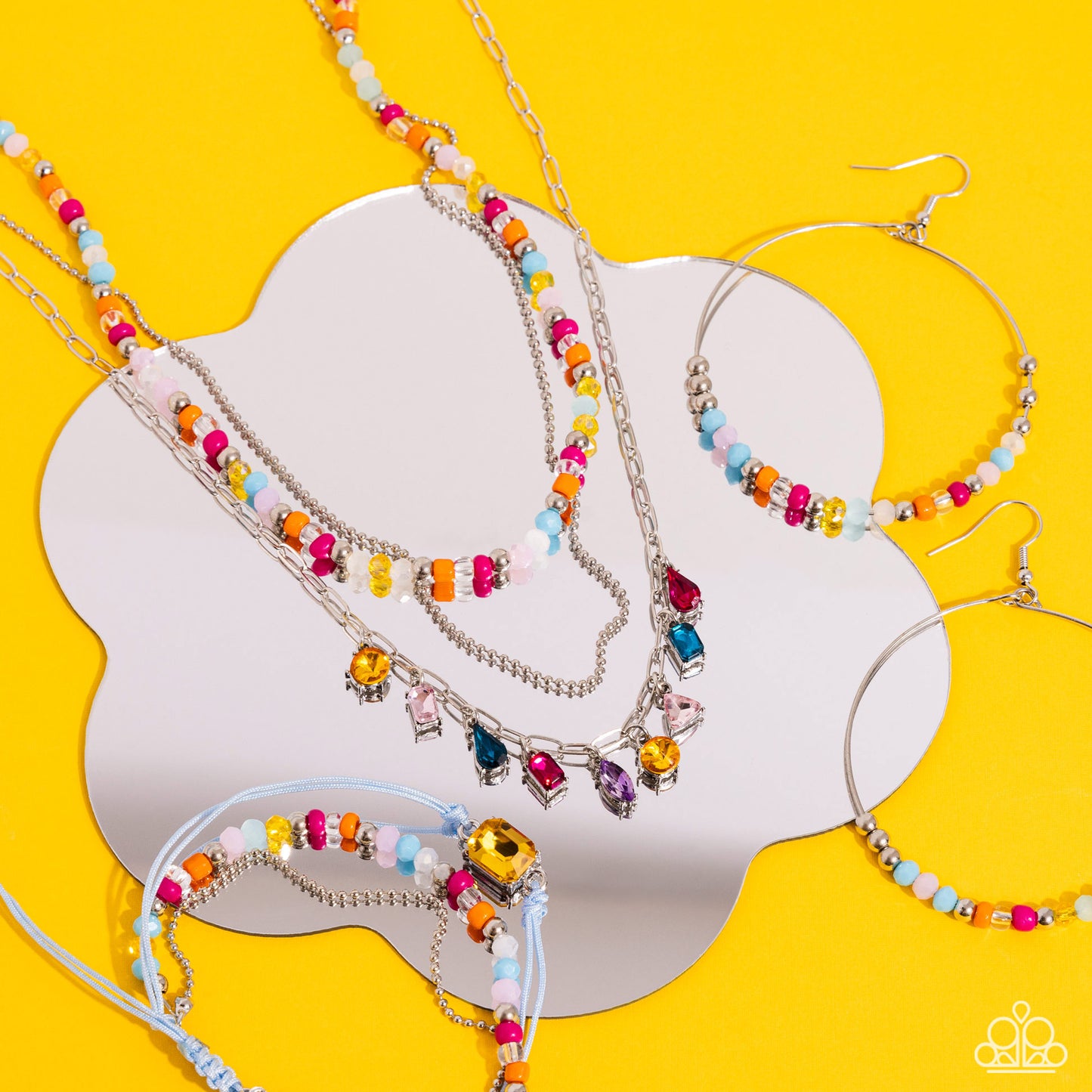 Concession Couture - Multi Color Gem Silver Layered Short Necklace - Fashion Fix