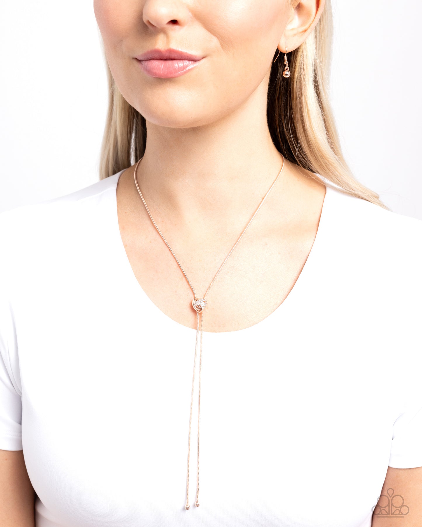 Raised Rose - Rose Gold Heart Slide Bolo Medium-Length Necklace