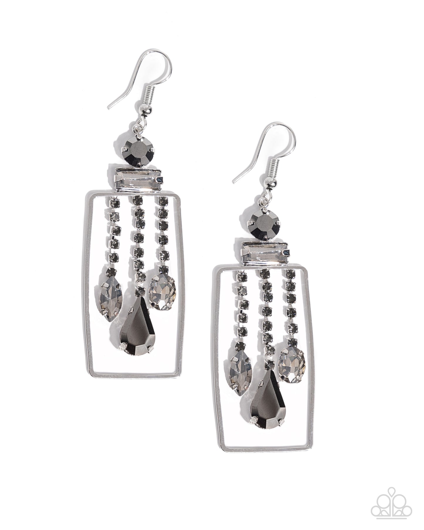 Framed Feature - Silver Hematite Rhinestone Silver Rectangle Fishhook Earrings