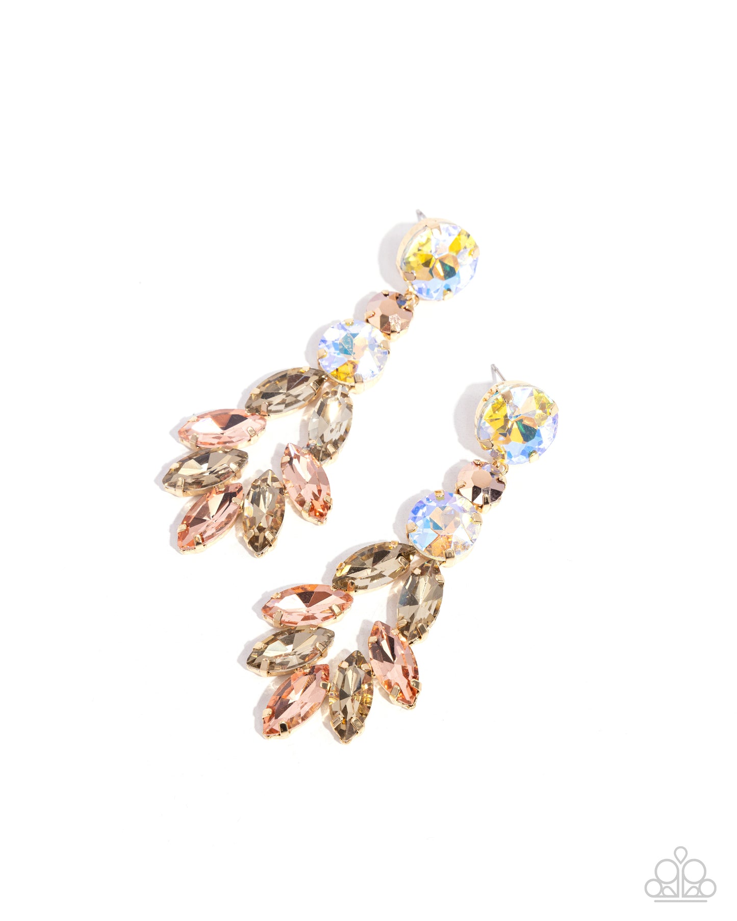Cascading Cache - Gold Iridescent Gem Post Earrings