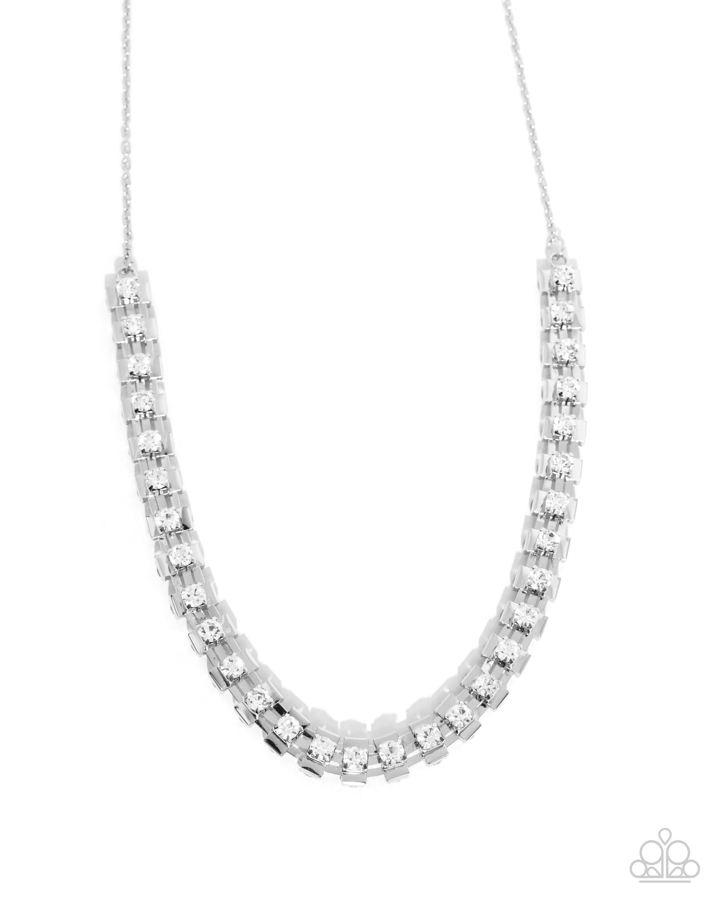 Linked Lady - White Rhinestone Silver Short Necklace