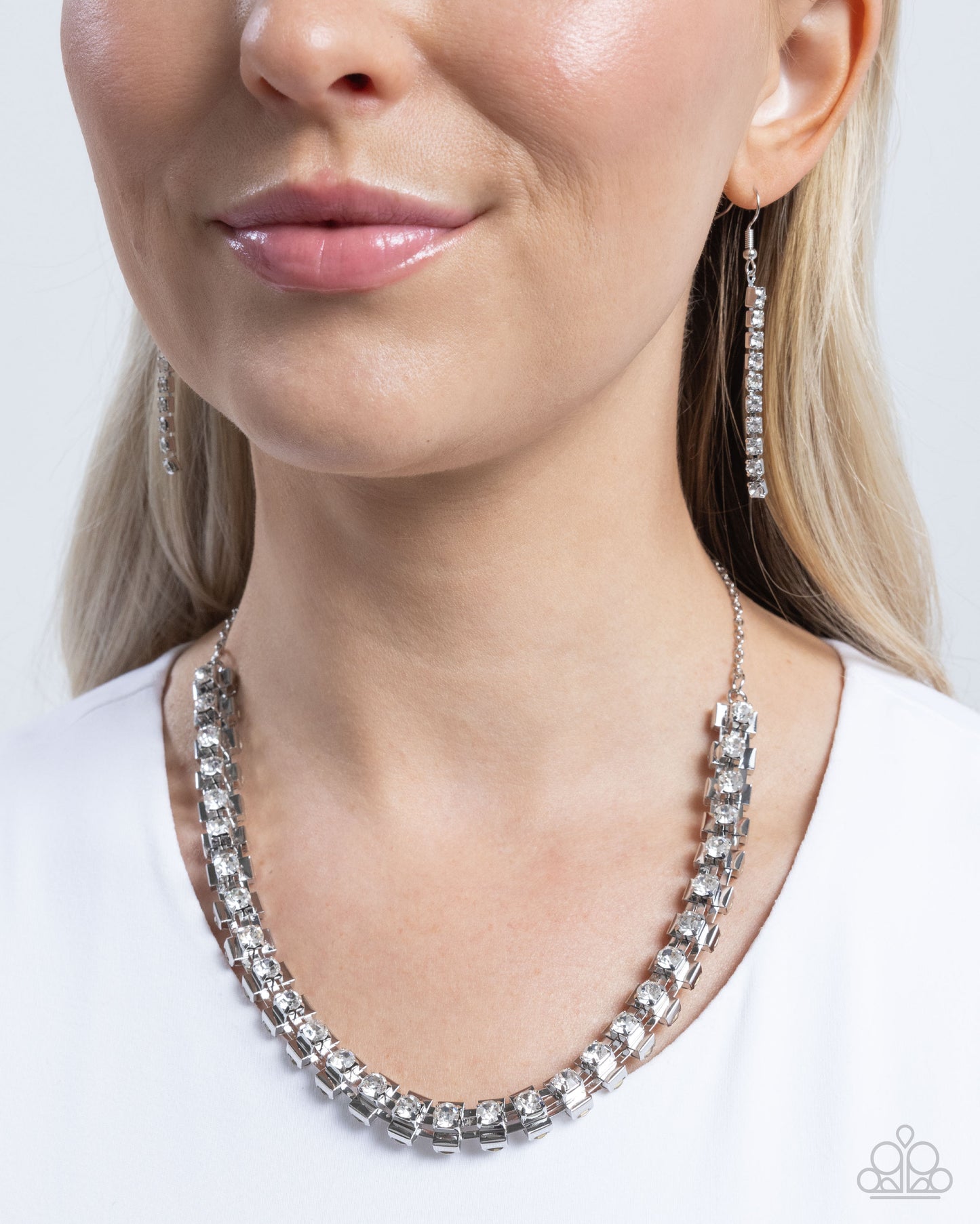 Linked Lady - White Rhinestone Silver Short Necklace