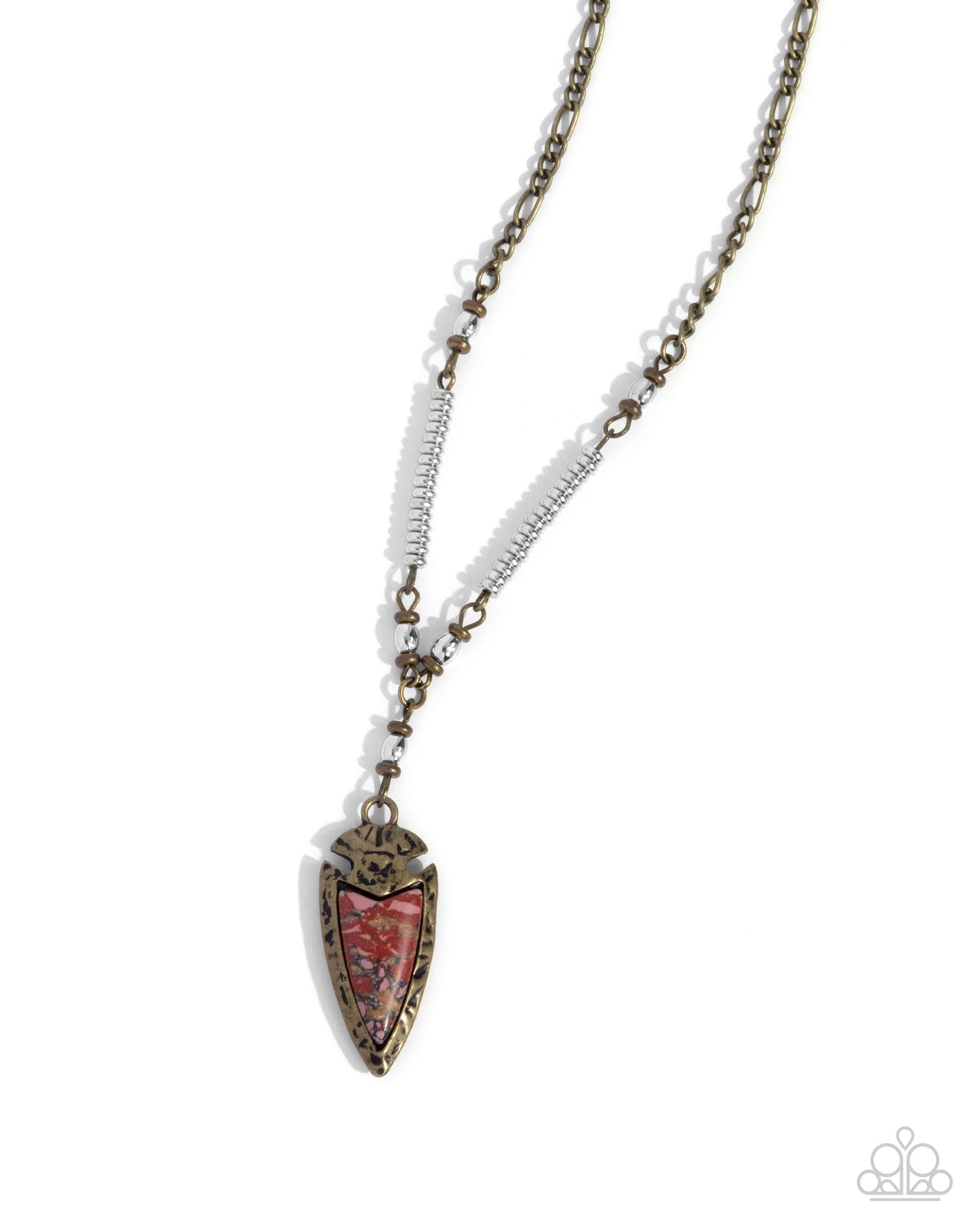 Coarse Change - Red Arrowhead Stone Brass Long Necklace