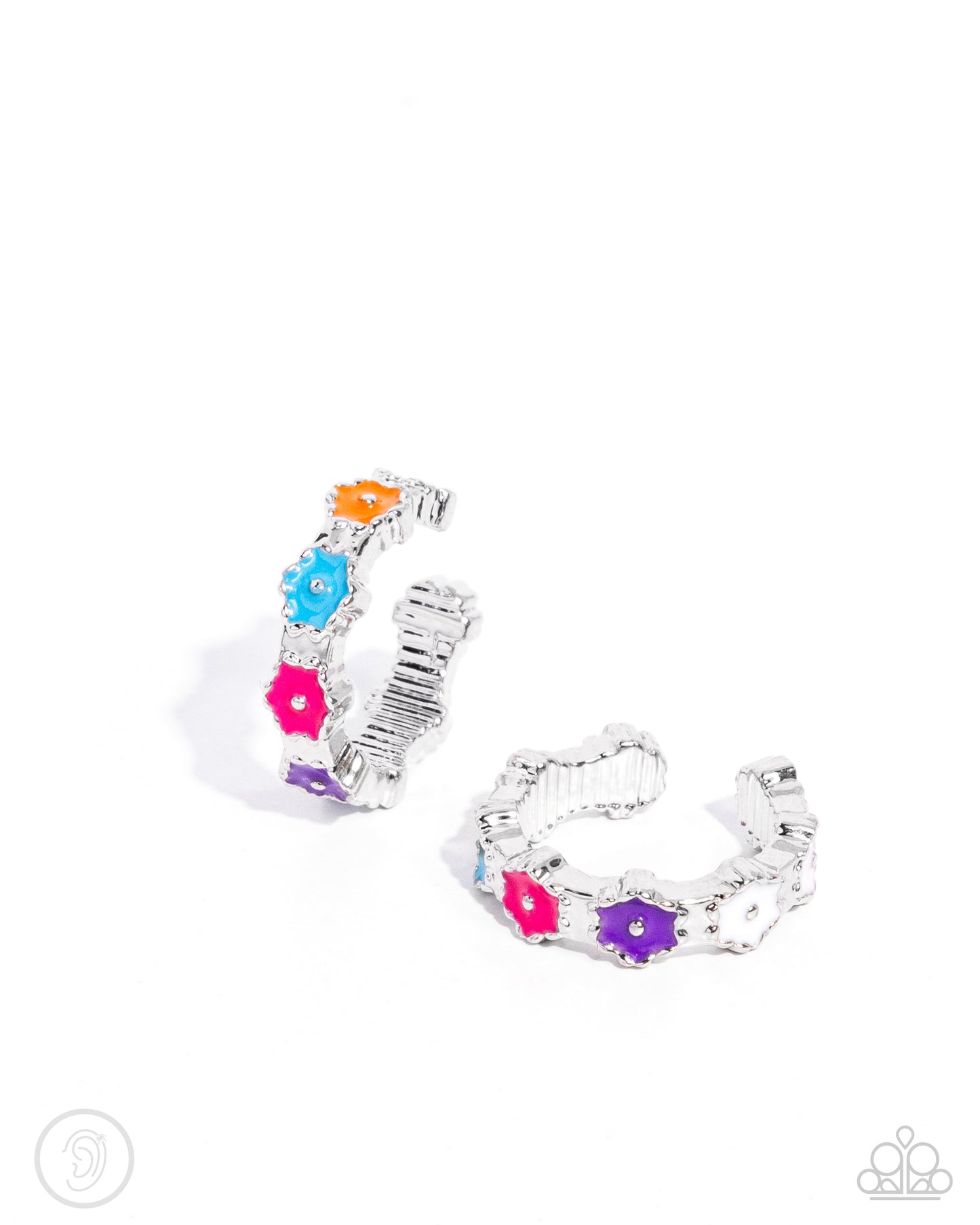 Darling Daydream - Multi Color Flower Silver Ear Cuff Earrings