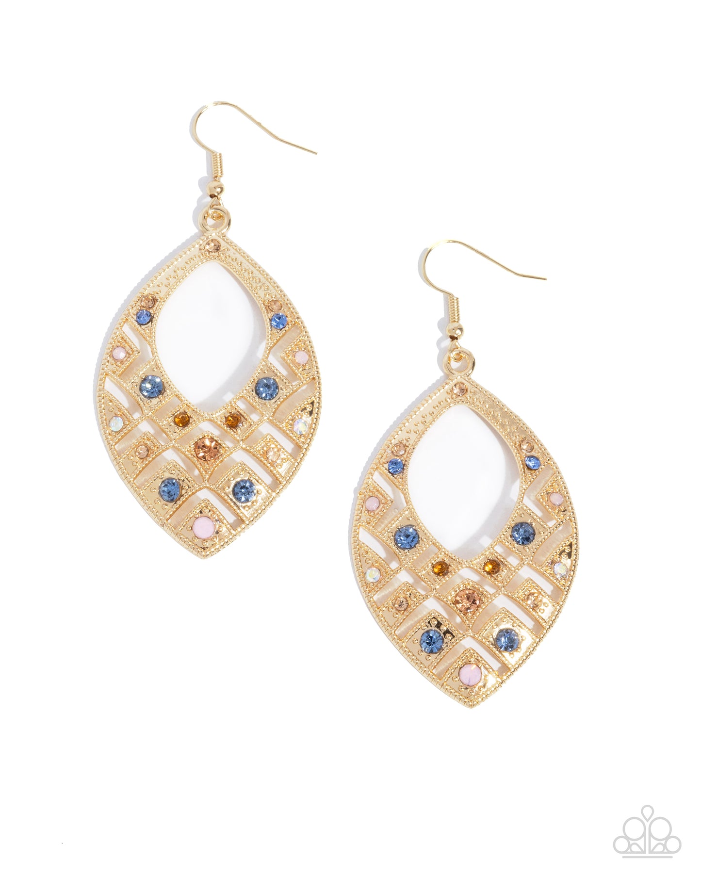 Glittery Gaze - Multi Color Rhinestone Gold Teardrop Fishhook Earrings