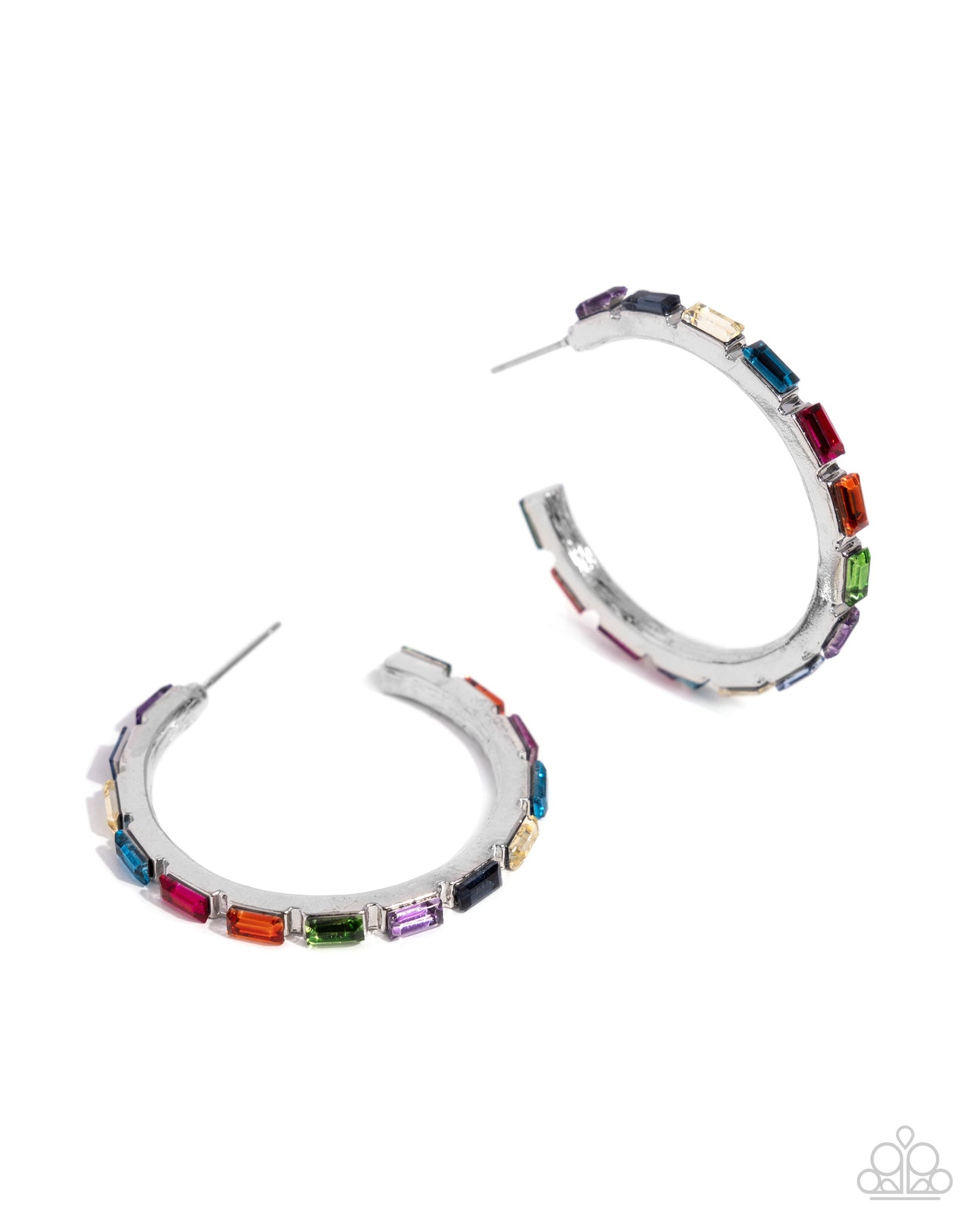 Carnival Chic - Multi Color Rhinestone Silver Hoop Post Earrings