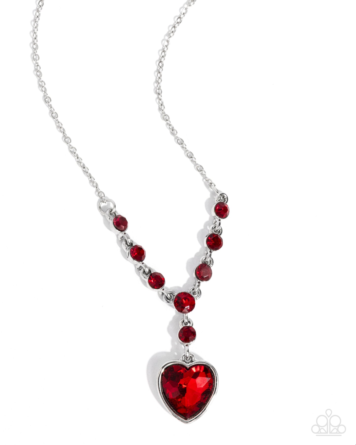Fresh Fondness - Red Gem Hear Silver Short Necklace