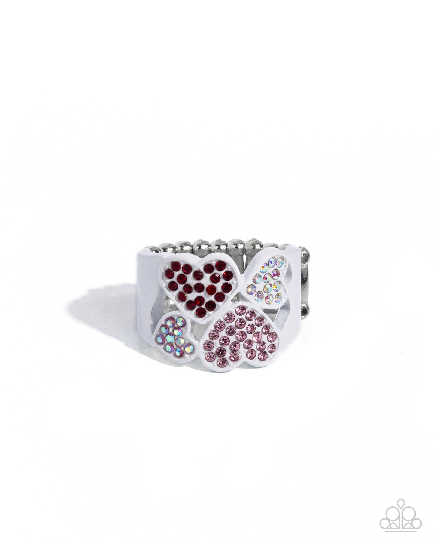 Honorable Hearts - Multi Pink Iridescent Rhinestone White Heart Ring