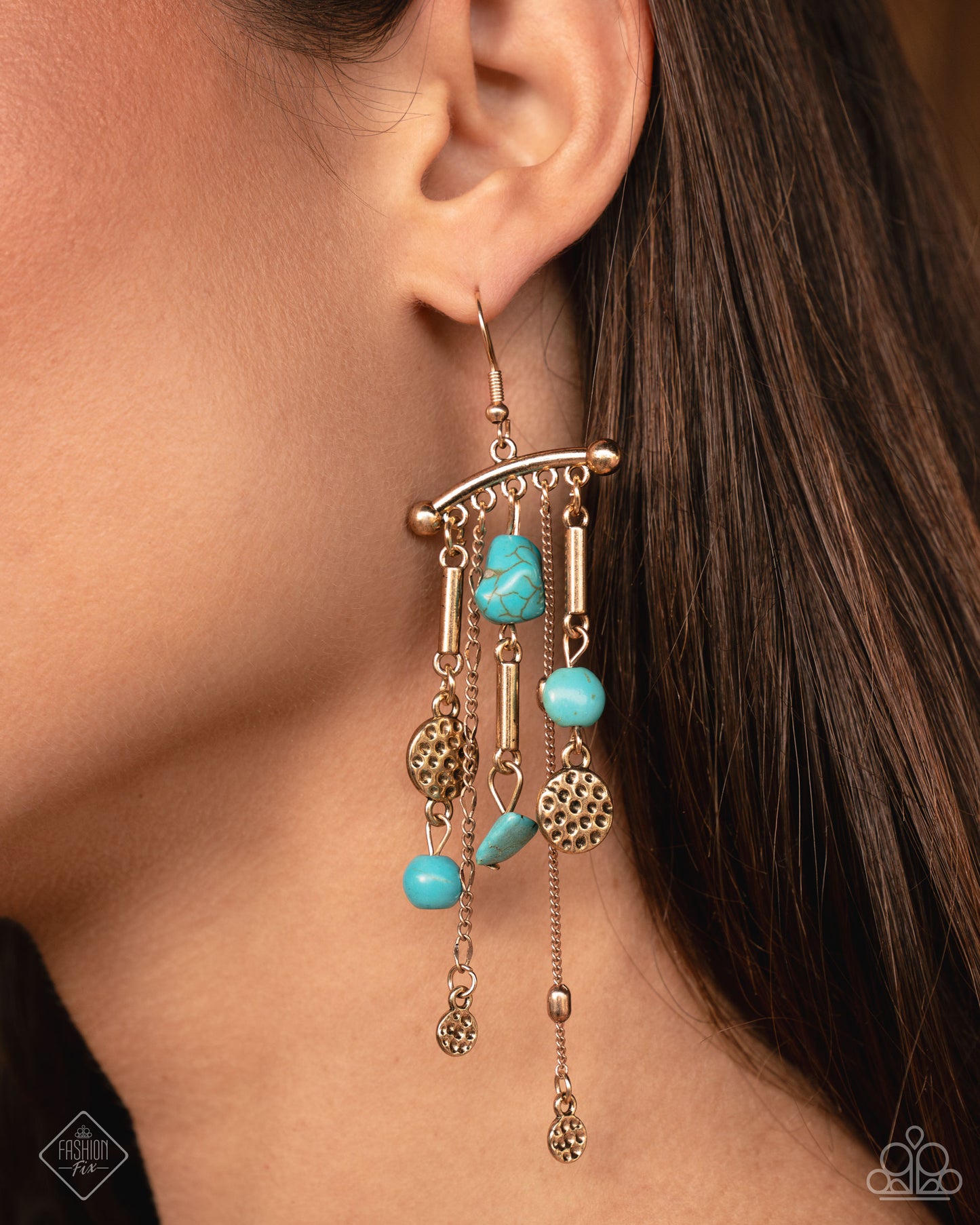 Coachella Cascade - Blue Turquoise Gold Disc Fishhook Earrings - Fashion Fix
