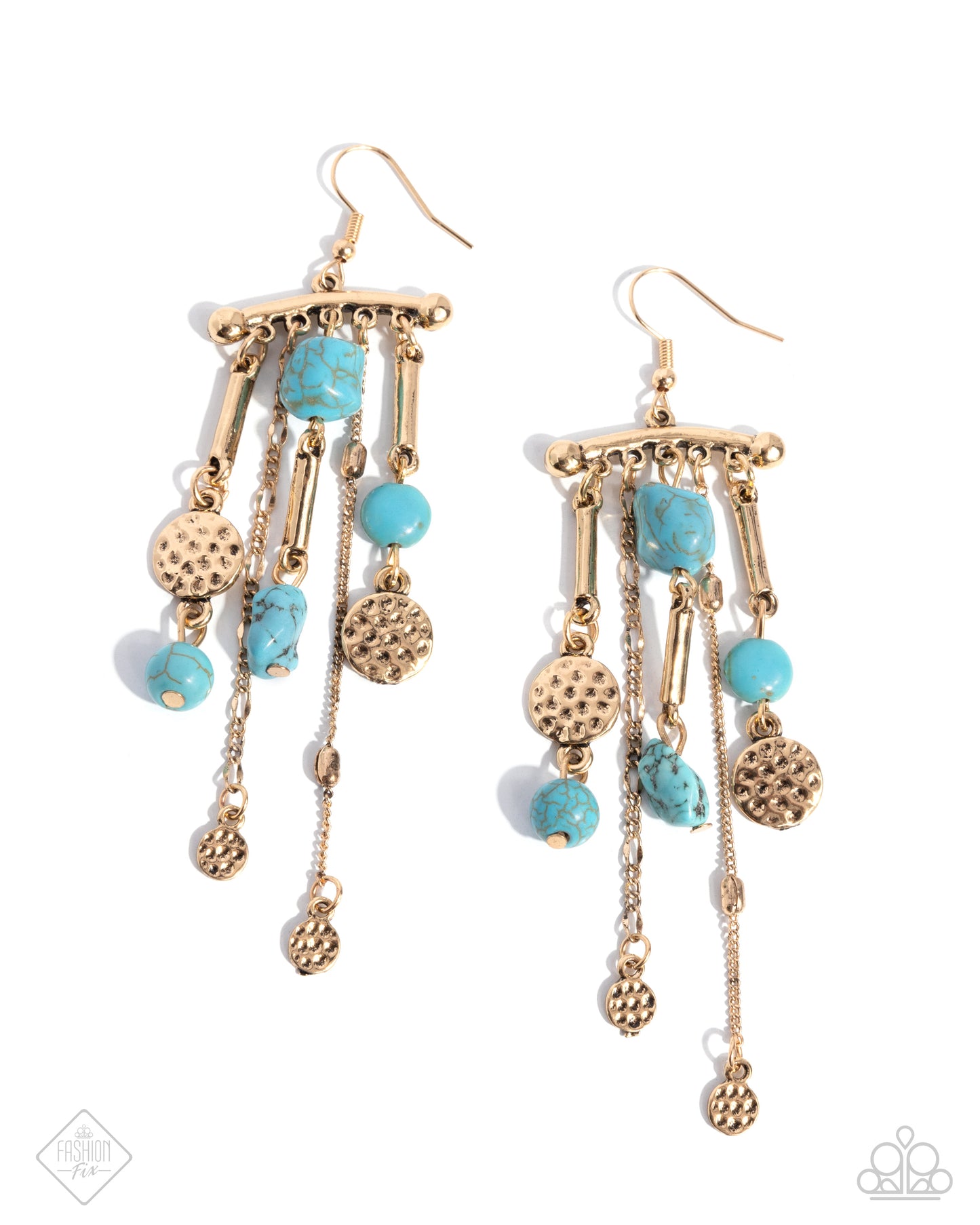 Coachella Cascade - Blue Turquoise Gold Disc Fishhook Earrings - Fashion Fix