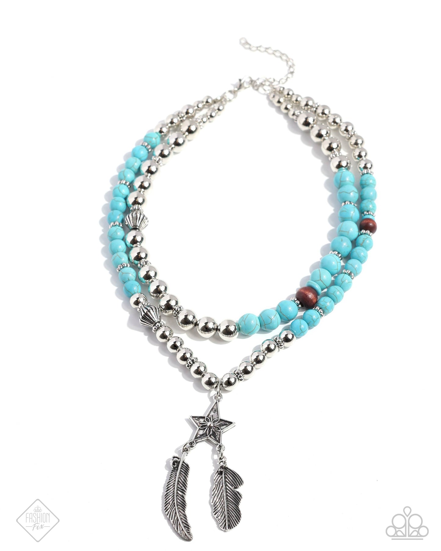 Restful Radiance - Blue Turquoise Stone Silver Bead Layered Short Necklace - Fashion Fix