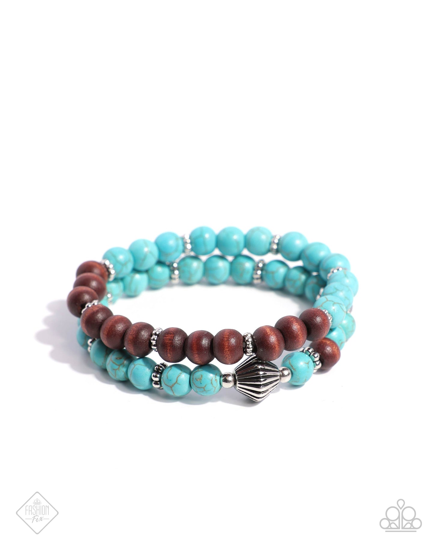 Restful Review - Blue Turquoise Stone Brown Wooden Bead Stretchy Bracelet Set - Fashion Fix
