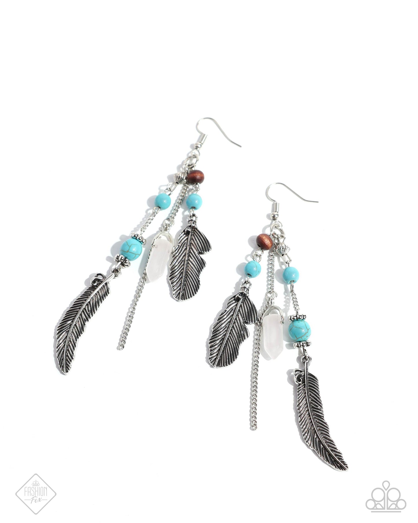 Restful Runway - Blue Turquoise Silver Feather Fishhook Earrings - Fashion Fix