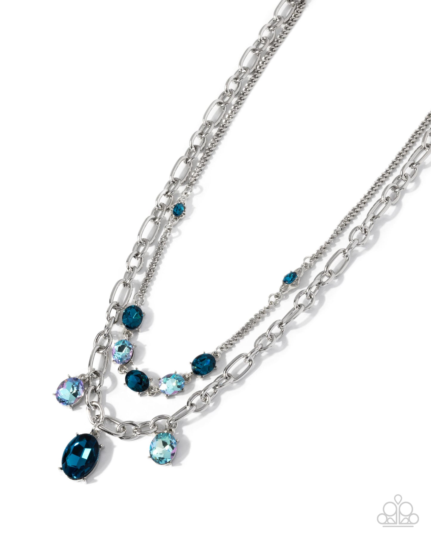 Just for this Moment - Blue Gem Silver Layered Short Necklace