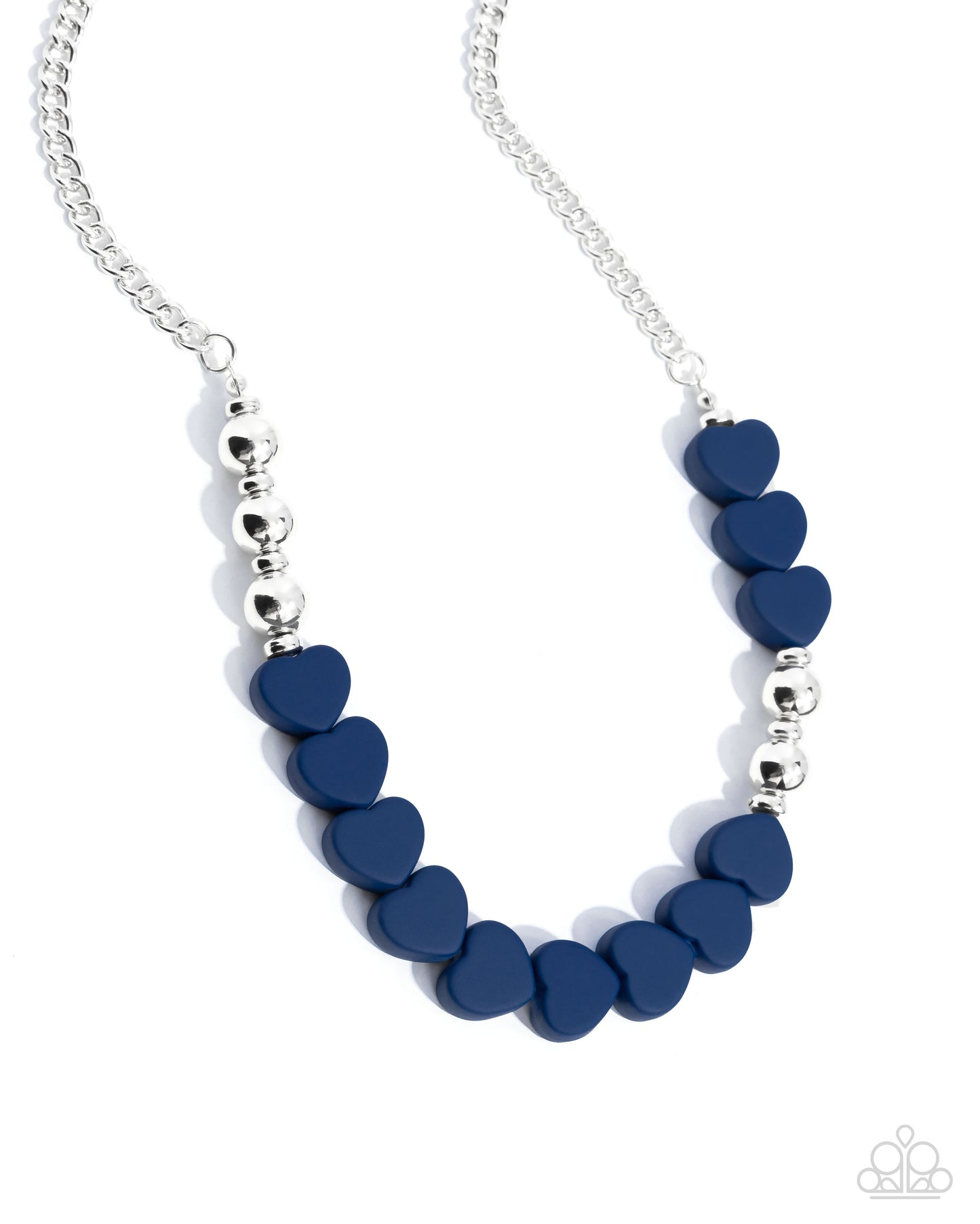 PERFECT MATCH / SET: Malibu Motivation - Blue Heart Beads Silver Discs Short Silver Necklace AND Stretchy Bracelet: Malibu Moxie - Blue Heart Beads Silver Discs Stretch Bracelet Set