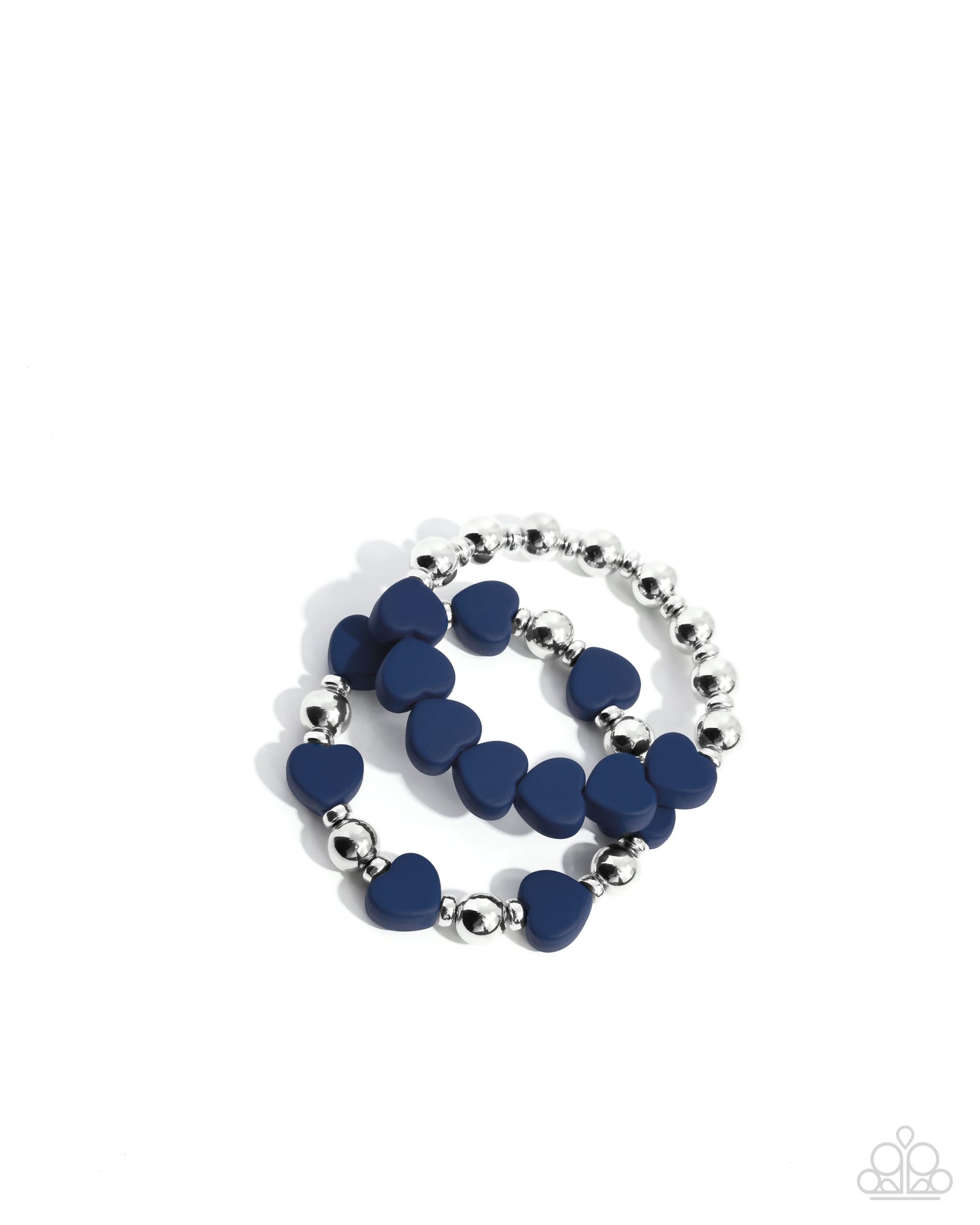 PERFECT MATCH / SET: Malibu Motivation - Blue Heart Beads Silver Discs Short Silver Necklace AND Stretchy Bracelet: Malibu Moxie - Blue Heart Beads Silver Discs Stretch Bracelet Set