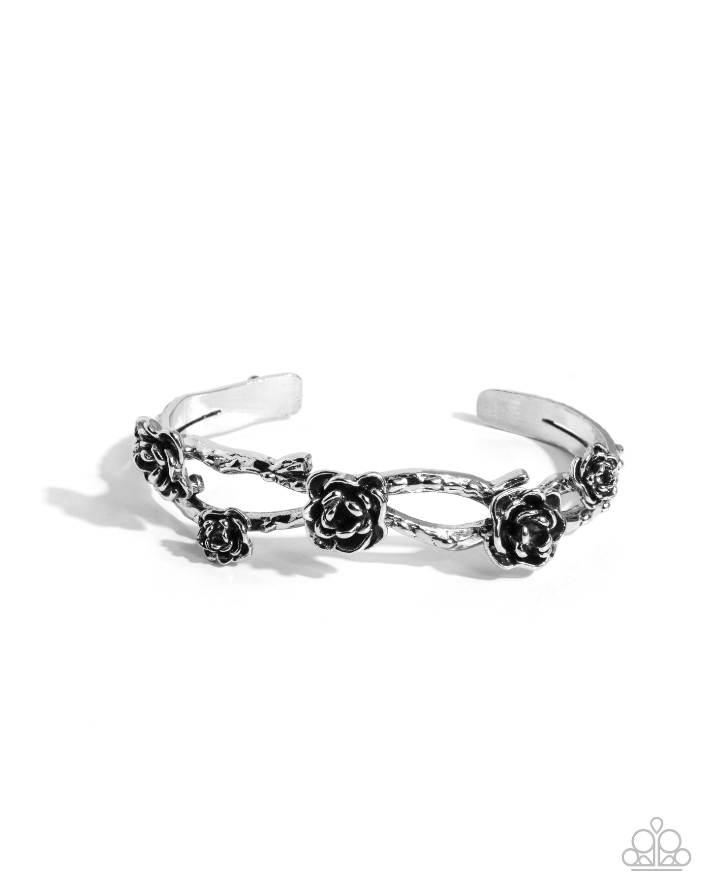 PERFECT MATCH / SET: Rosy Reputation - Silver Roses Choker Necklace AND Botanical Blend - Silver Roses Cuff Bracelet