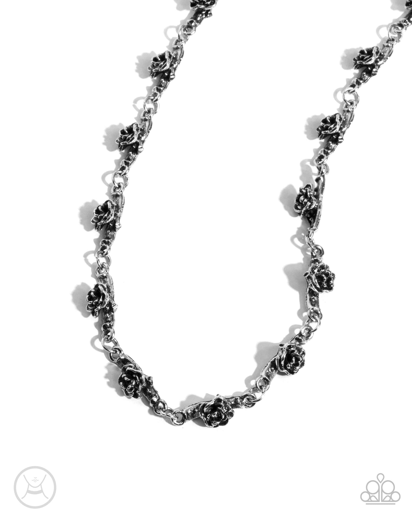 PERFECT MATCH / SET: Rosy Reputation - Silver Roses Choker Necklace AND Botanical Blend - Silver Roses Cuff Bracelet