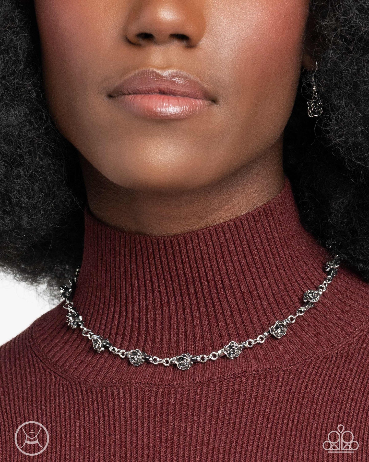 PERFECT MATCH / SET: Rosy Reputation - Silver Roses Choker Necklace AND Botanical Blend - Silver Roses Cuff Bracelet