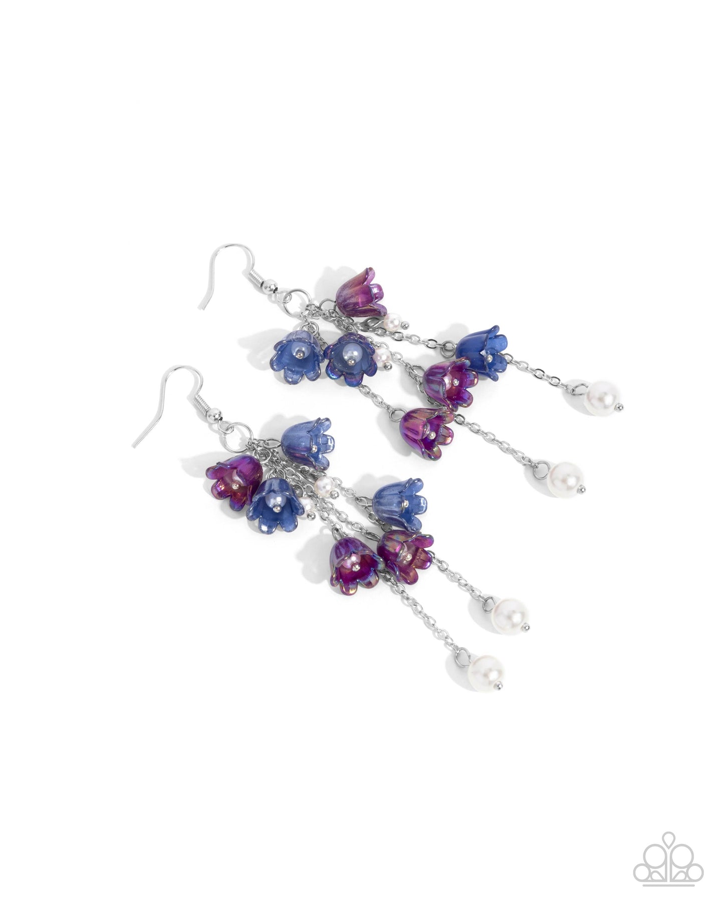 Suspended Sophistication - Multi Navy and Plum Iridescent-Dipped Tulips Fishhook Earrings