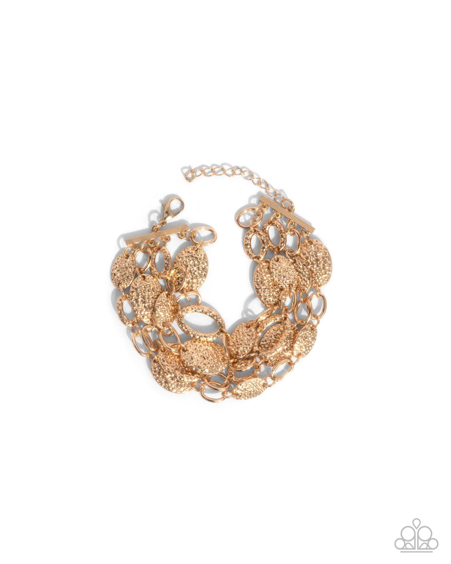 Hammered Helm - Gold Textured Oval Chain Clasp Bracelet