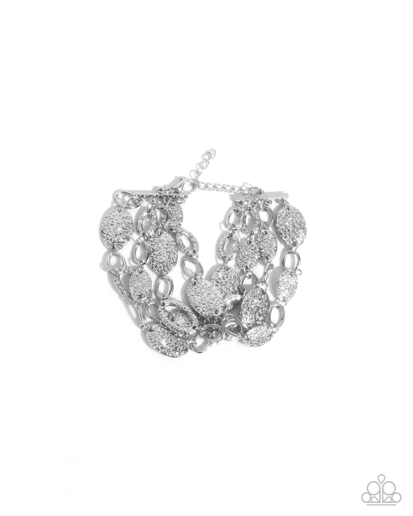 Hammered Helm - Silver Textured Oval Chain Clasp Bracelet