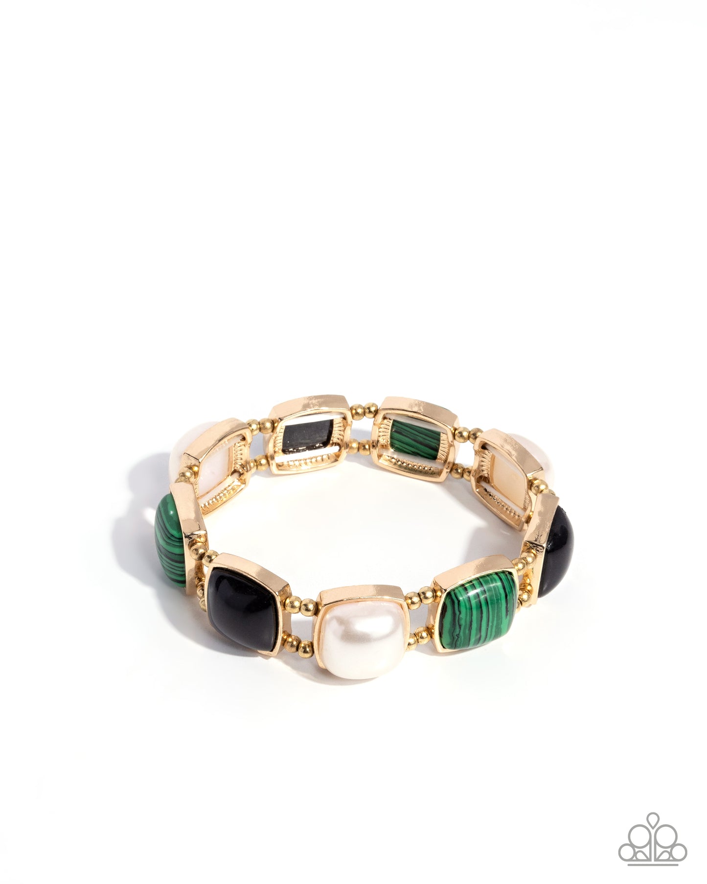 Everfree Elegance - Multi Black Green White Pearl Gold Stretchy Bracelet
