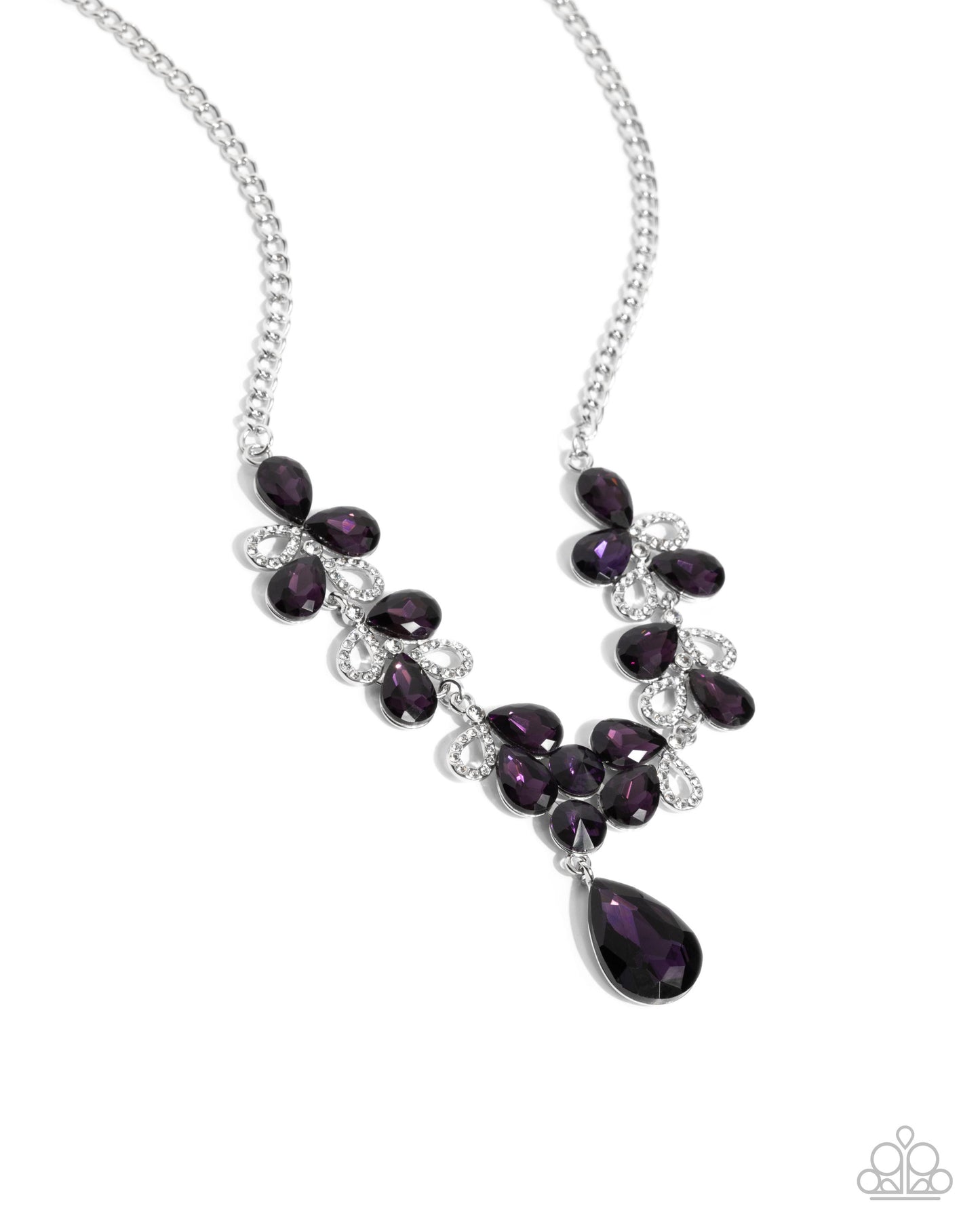 Solo Exhibition - Purple Gems White Rhinestones Silver Short Necklace