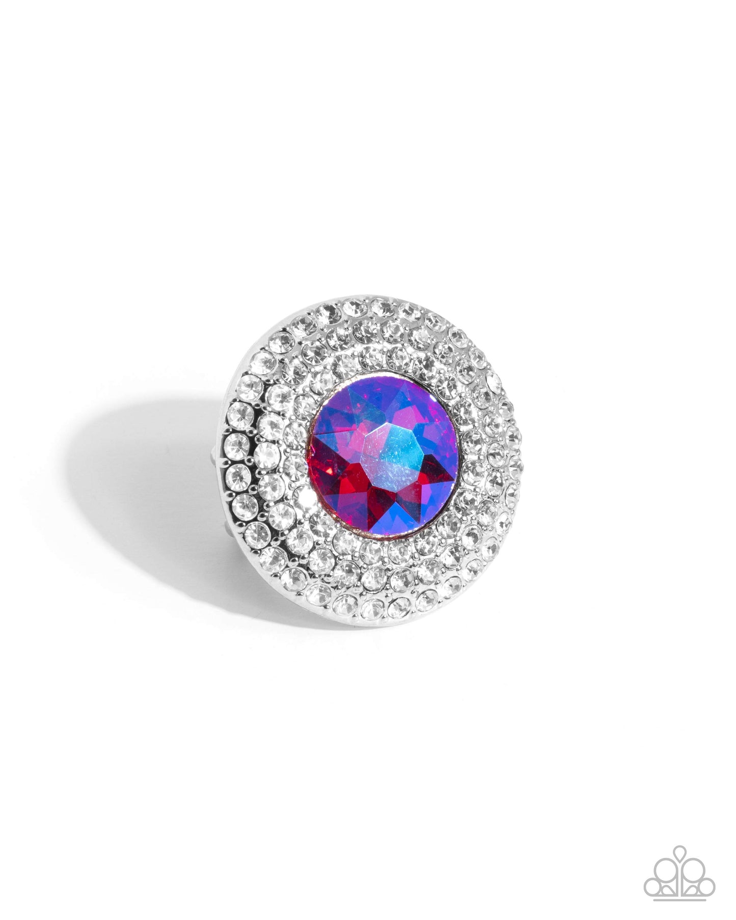 Bedazzled Babe - Pink UV Iridescent Gem White Rhinestone Silver Ring