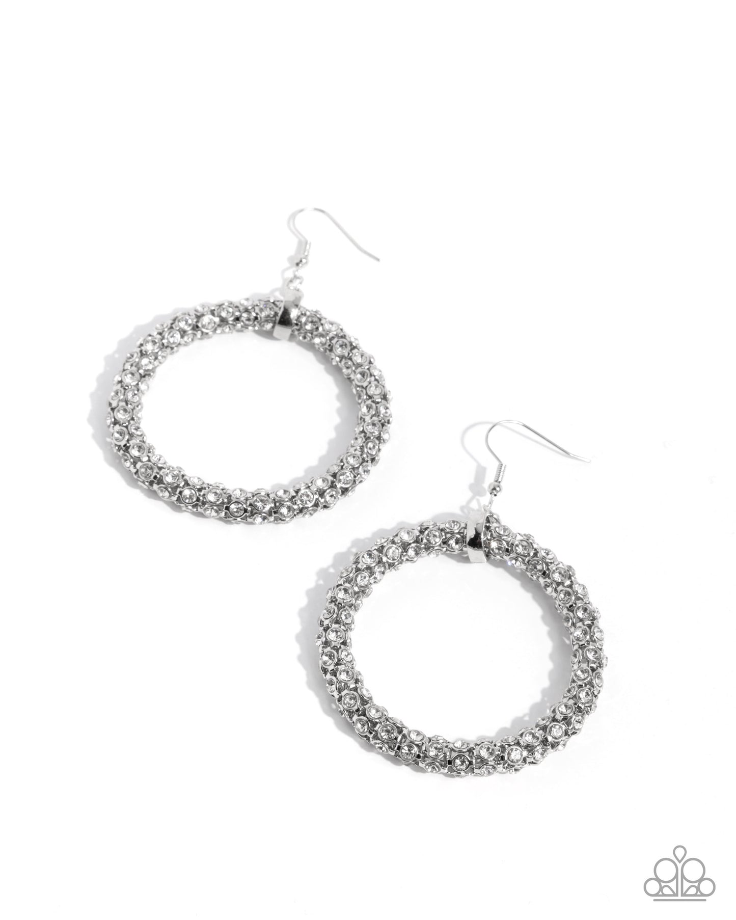 Breathtaking Beacon - White Rhinestone Silver Circle Earrings - Life of the Party