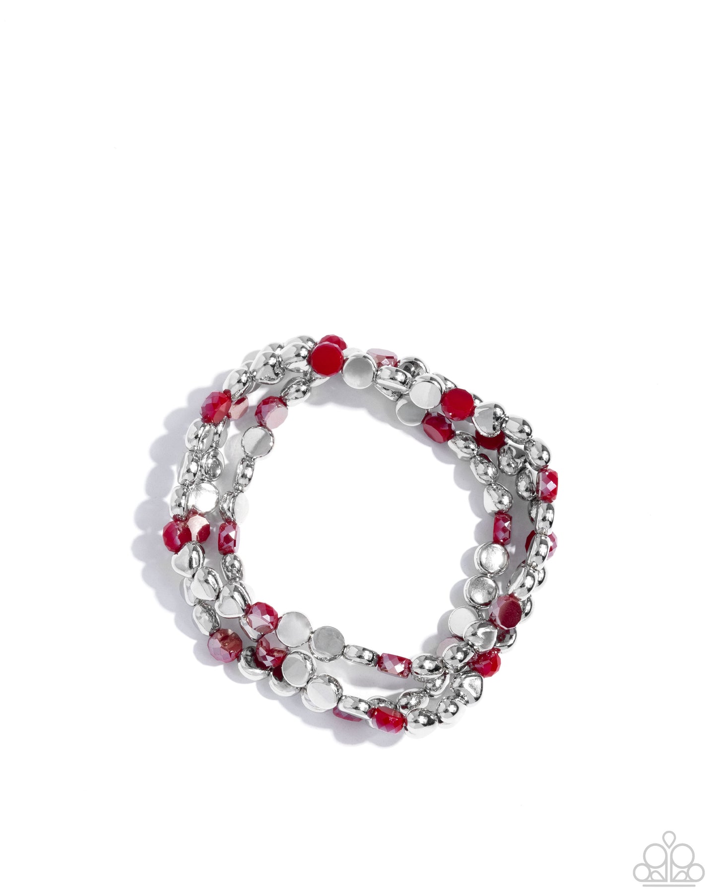 Instant Shimmer - Red Iridescent Silver Heart Stretchy Bracelet Set